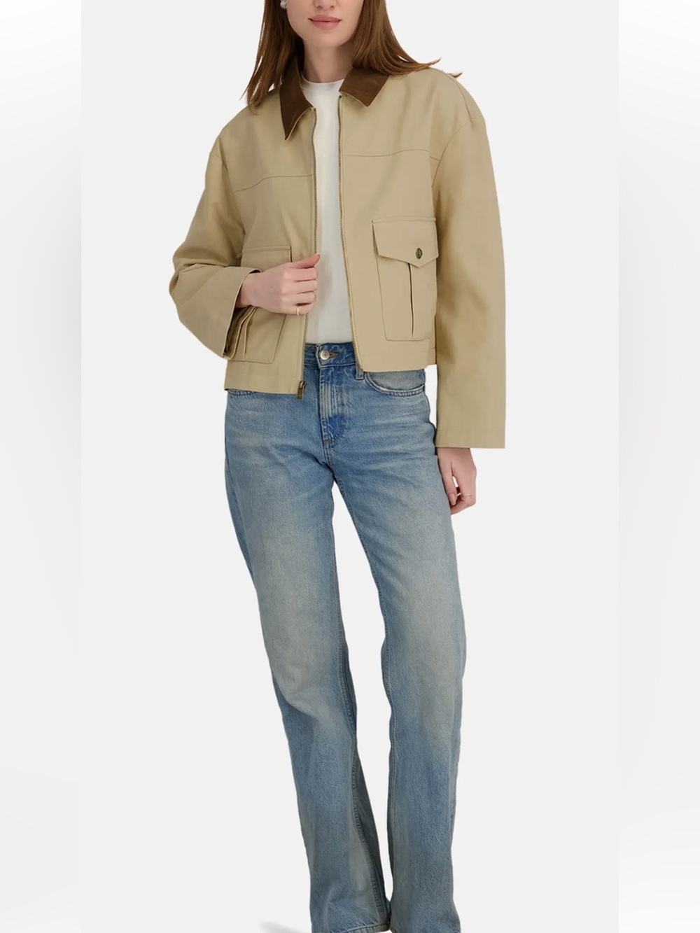 Tahari Deia Corduroy Collar Cotton Barn Jacket L NWT